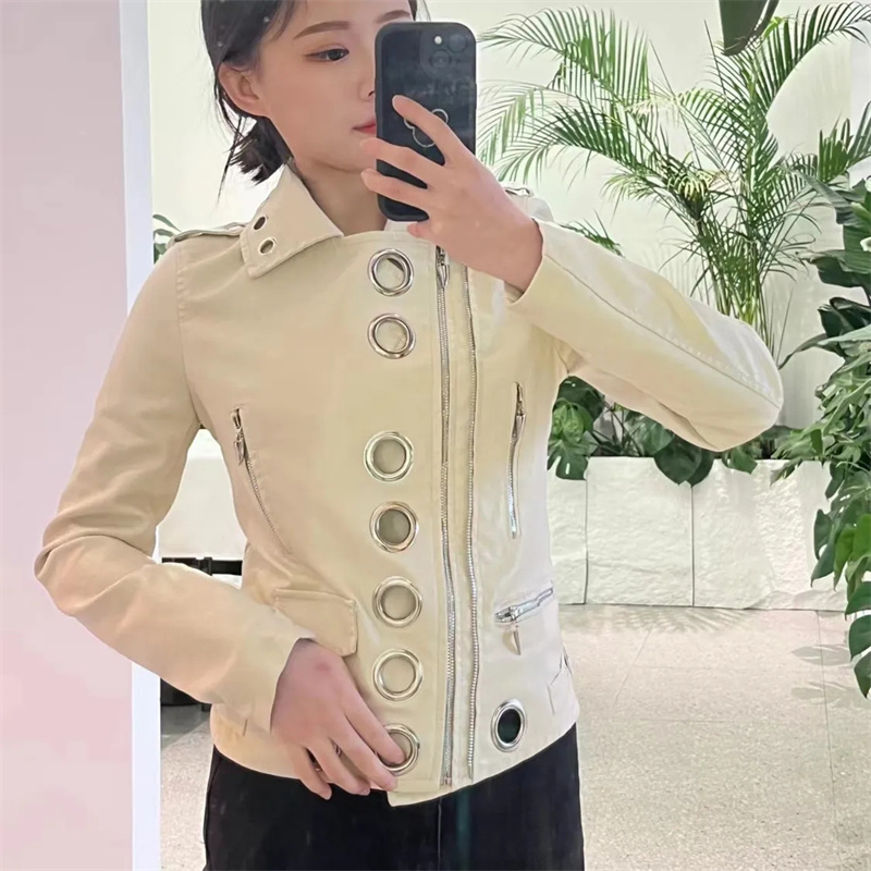 Mulheres de couro 2023 primavera novas roupas femininas versátil moda metal círculo fino casaco de couro do plutônio feminino curto cardigan coreano