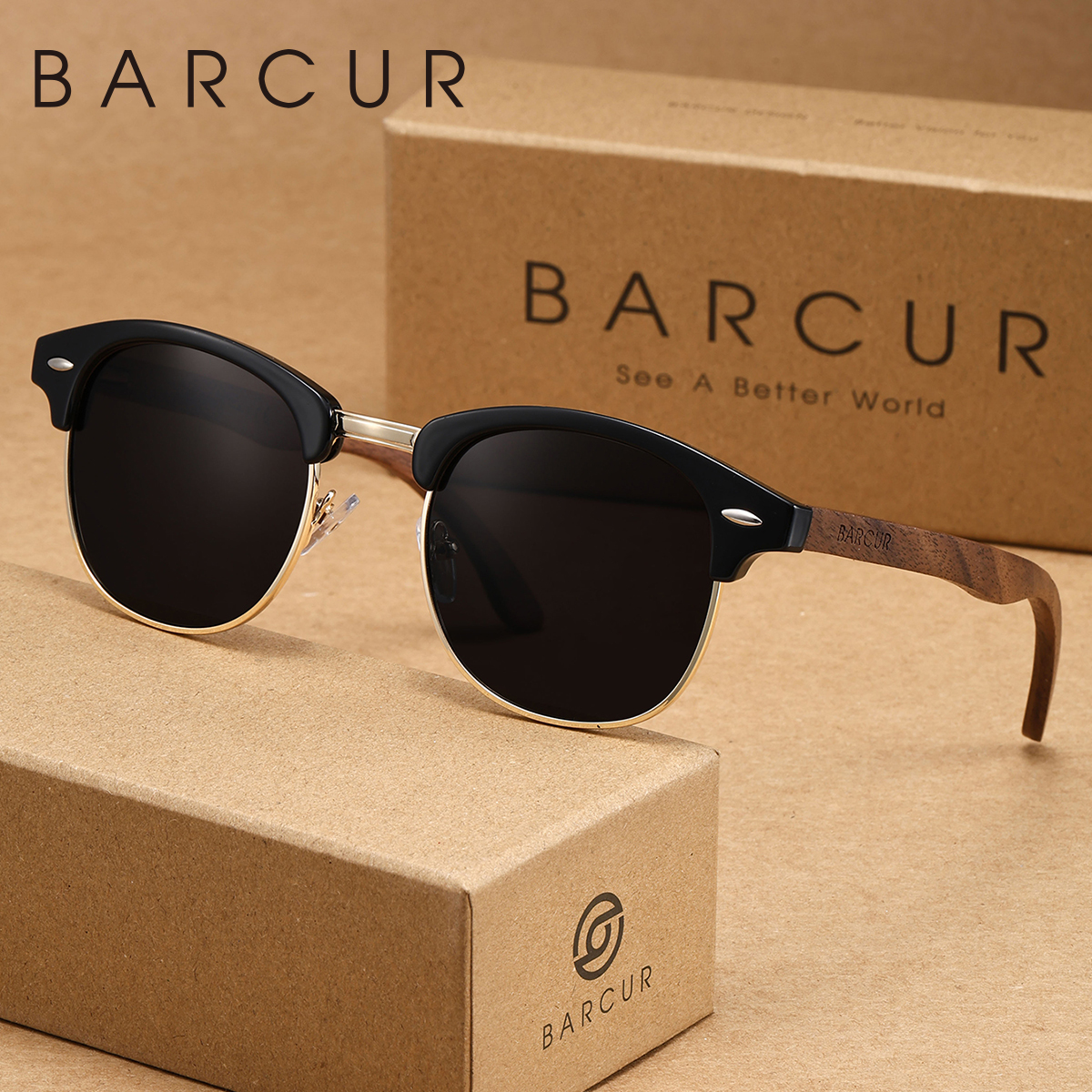 BARCUR Lunettes de soleil de style rétro à demi-monture à la mode avec protection UV, polyvalentes pour un usage quotidien, parfaites pour les cadeaux de vacances