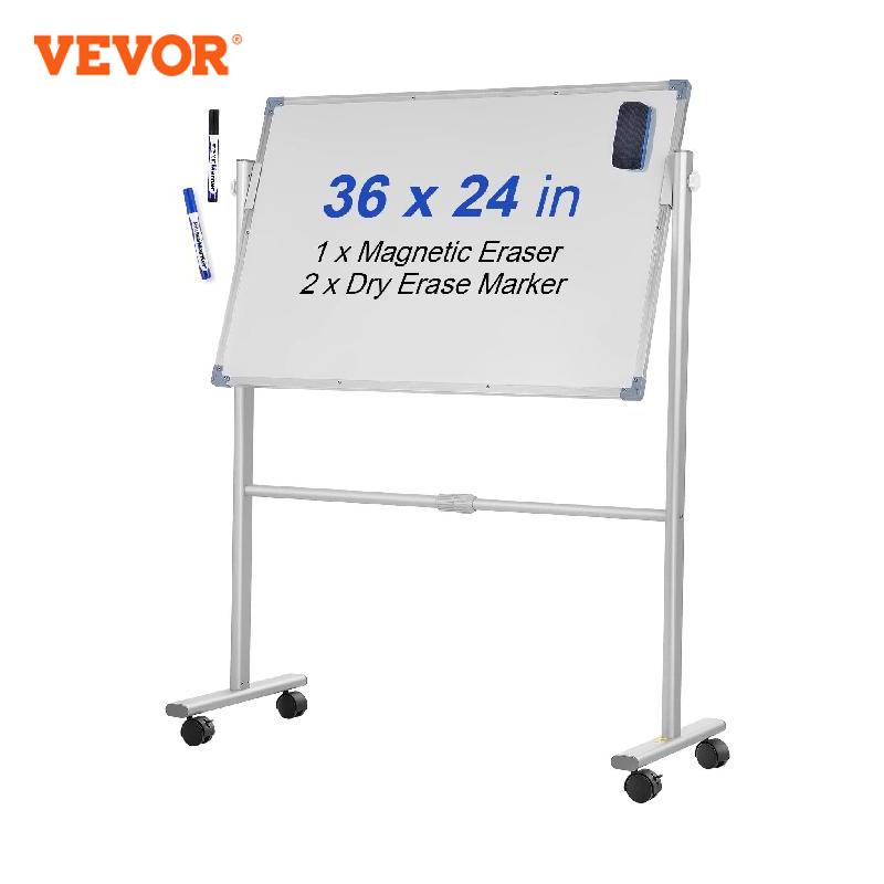 VEVOR Mobiles magnetisches Whiteboard, 36 x 24 Zoll, doppelseitig, 360 Grad wendbar, rollende, trocken abwischbare Tafel, höhenverstellbar