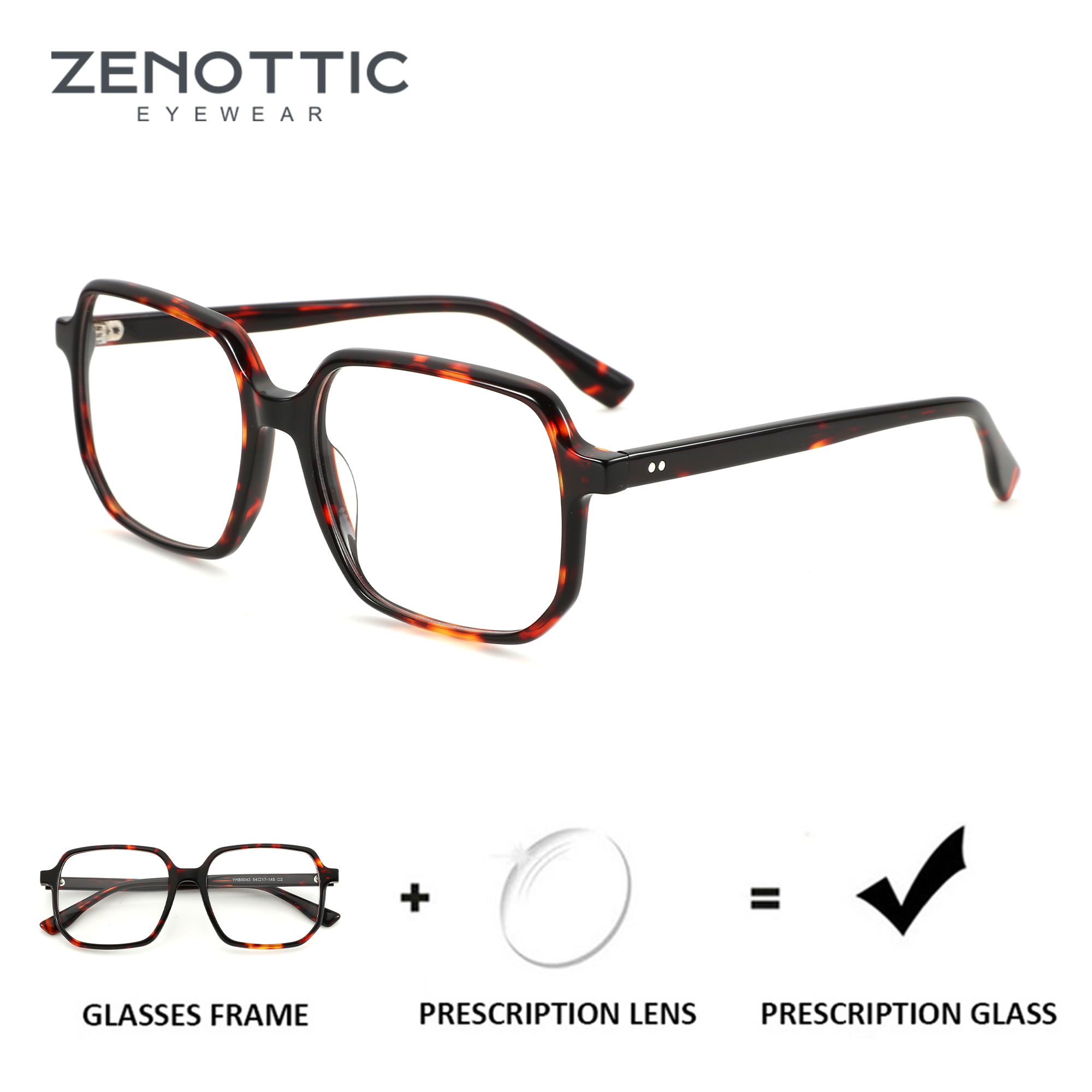 ZENOTTIC 2026 Large Square Prescription Glasses Retro Myopia/Progressive Eyewear Handmade Acetate Optical Eyeglasses for Women