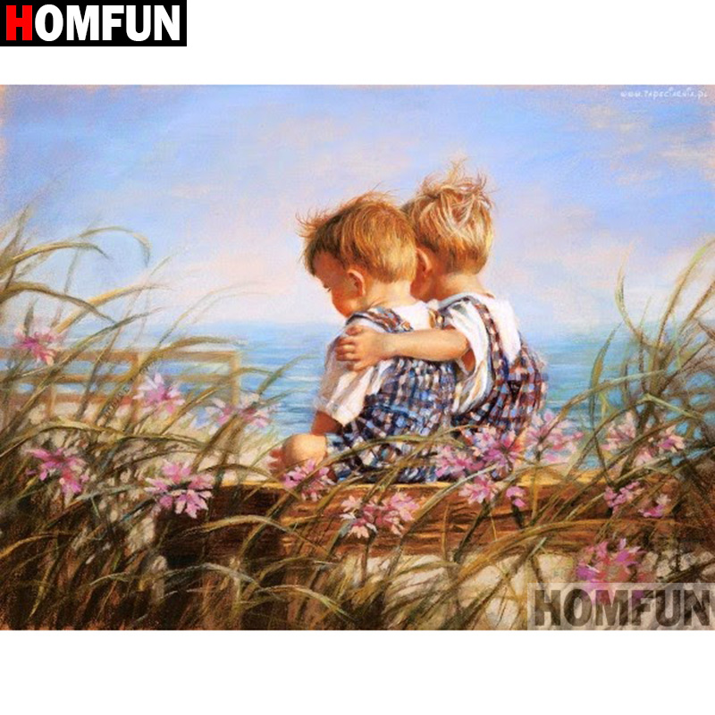 HOMFUN pełna plac/okrągłe wiertło 5D DIY diament malarstwo "para dziecko" haft Cross Stitch 5D wystrój domu A01651