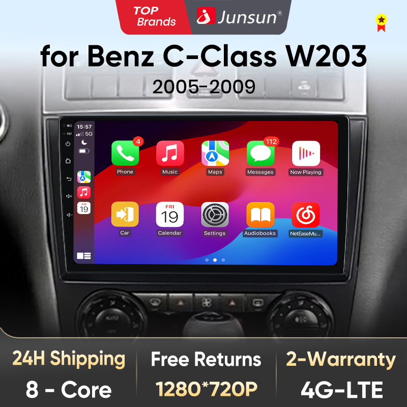 Junsun V1 Bezprzewodowe CarPlay Android Auto Radio do Mercedes Benz Klasy C W203 2005-2009 C230 Samochodowe Radio Multimedialne GPS 2din Autoradio BT