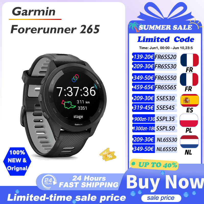 Reloj Deportivo Garmin Forerunner 265, GPS para Exteriores, Running, Fitness, Maratón, Natación, Monitor de Ritmo Cardíaco, Oxígeno en Sangre, Smartwatch