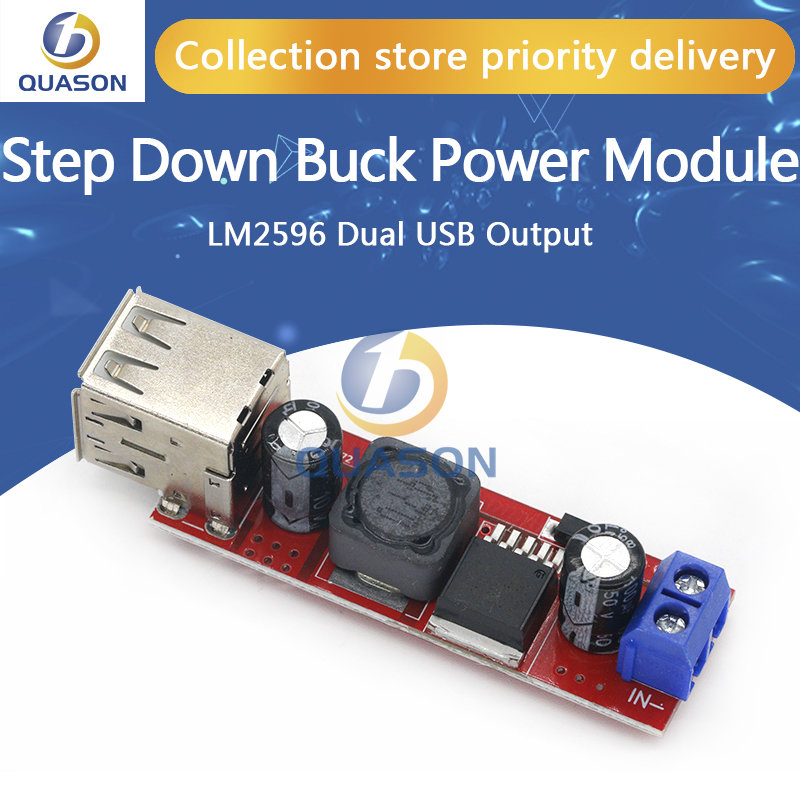 DC-DC de carga USB doble, módulo convertidor reductor para cargador de vehículo, LM2596, CC 6V-40V a 5V 3A