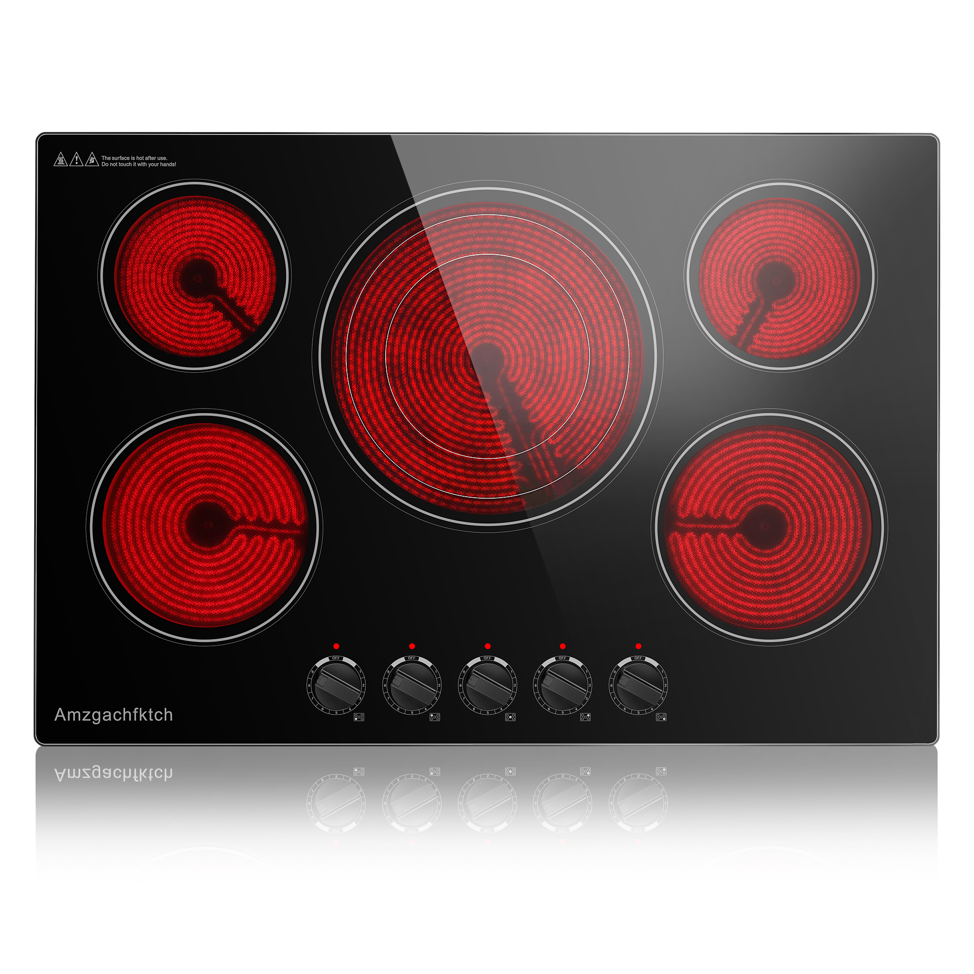 30in 5-Burner Built-In 9000W,ลูกบิดควบคุมเตาเซรามิคทําความสะอาดง่าย,ไม่มีรังสีครอบครัว-ปลอดภัยเตาไฟฟ้า
