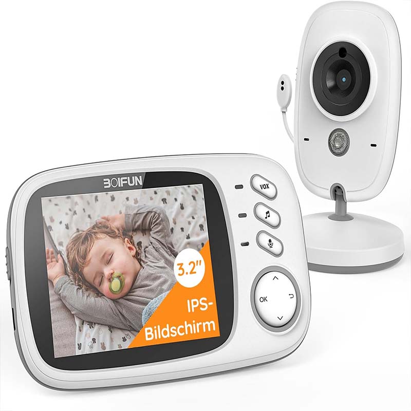 Boifun Monitor Bayi Nirkabel Layar LCD Digital 3.2 Inci dengan Kamera, Pengawasan dengan VOX, Penglihatan Malam, Monitor Suhu