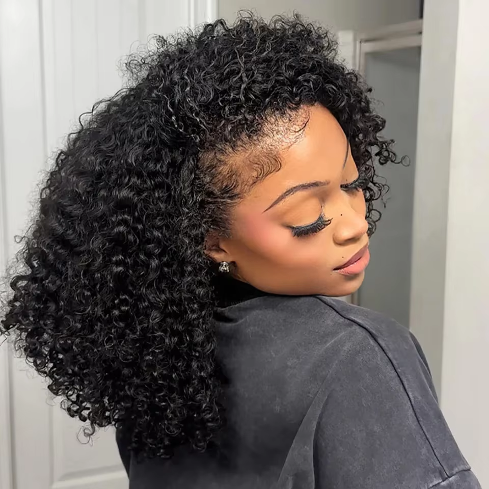 Peluca de cabello humano Remy brasileño rizado negro natural de 32 pulgadas, 3 en 1, media peluca, 200% de densidad, sin pegamento, sin necesidad de dejar cabello sin atar, hecha a máquina, con clips sin costuras, cordón ajustable, suave y con volumen, mi