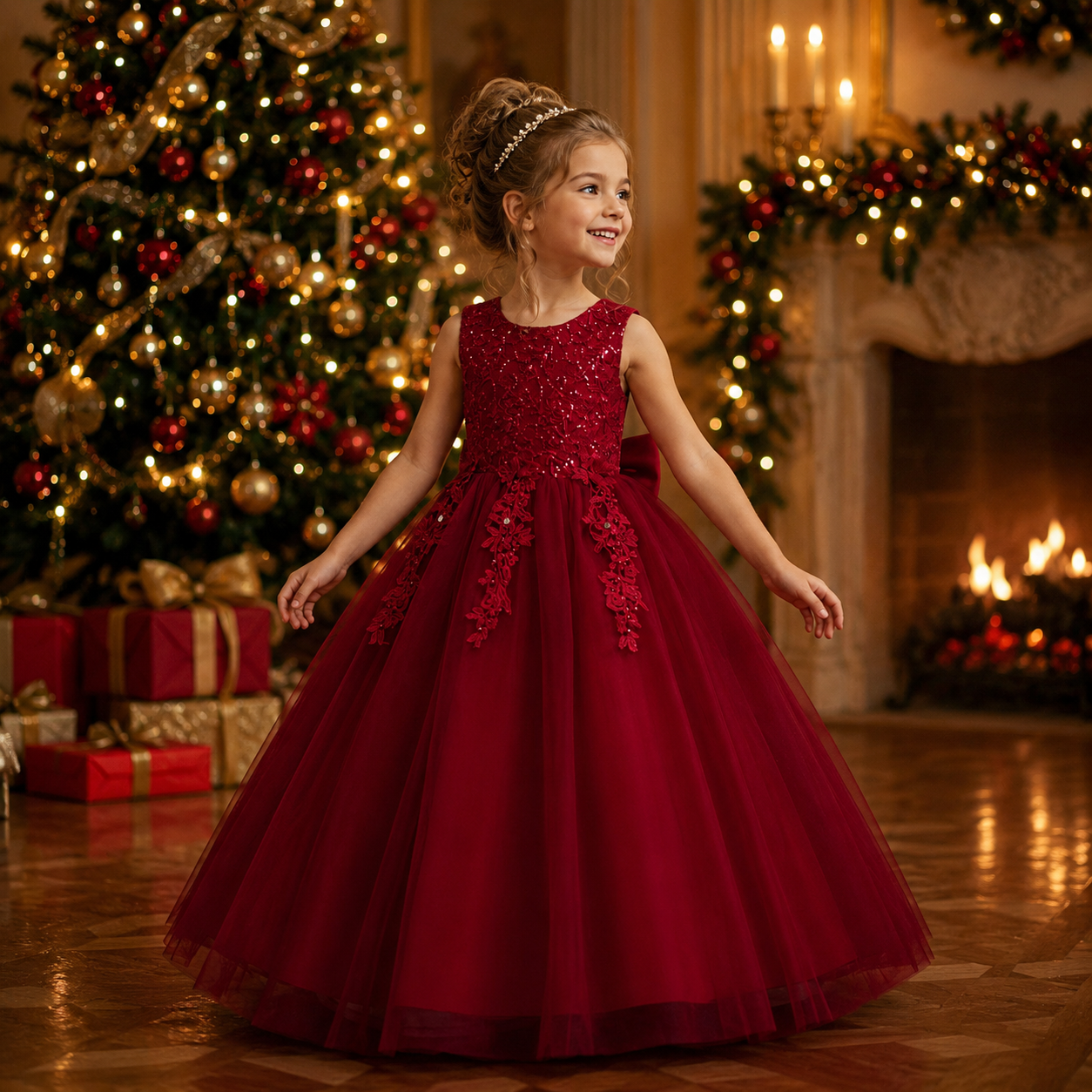 Novo Vestido de Dama de Honra para Festa de Aniversário, Vestido de Noite Adequado para Meninas de 4 a 12 Anos, Vestido de Tule com Renda para Crianças