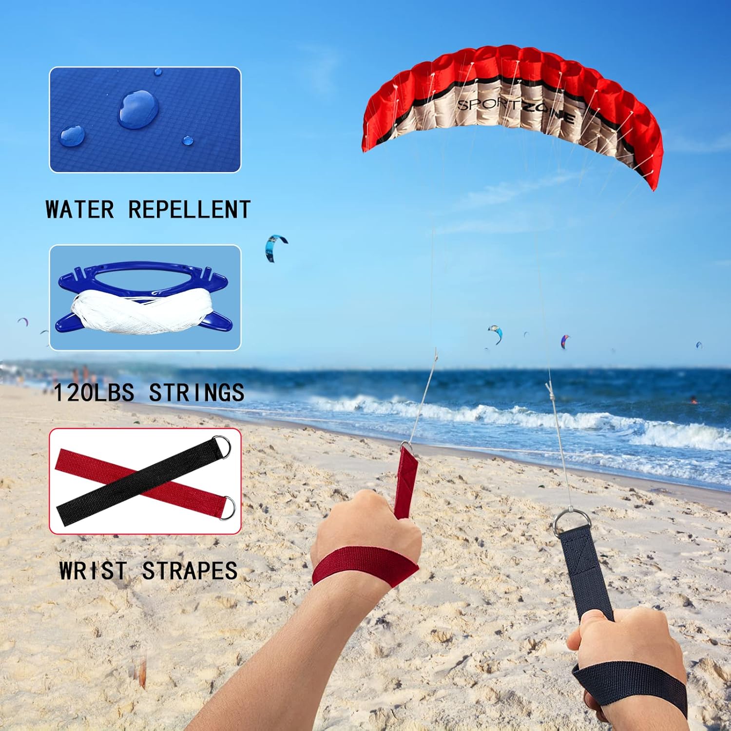 Nouveau Haute qualité 2.5m double ligne Parafoil rouge Parachute sport plage cerf-volant facile à voler sortie d'usine