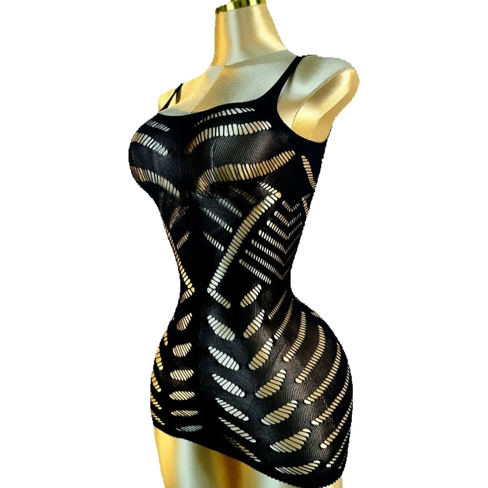 Vestido de rede preto sexy com recortes sem biquíni para férias de verão DSH602