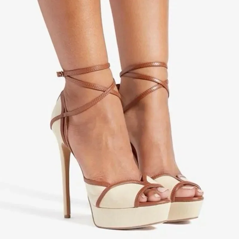Platform Patchwork Narrow Band Sandals Sexy Pointed Toe Thin Heel Cover Heel Straps New Arrials Fashion Women Modern Shoes