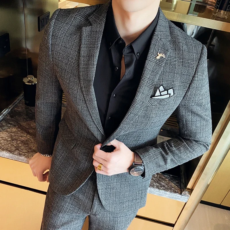 Terno de Cânhamo (Blazer + Calças) Masculino, Estilo Britânico, para Trabalho, Negócios, Casamento, Casual, Estilo Artístico, Elegante, para Cavalheiros, M-5XL