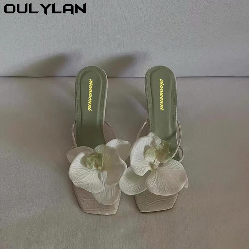 Oulylan Sandal Hak Tinggi Wanita Mewah Sandal Hak Tinggi Ujung Bunga Gaya Elegan Sepatu Wanita Musim Panas Kasual