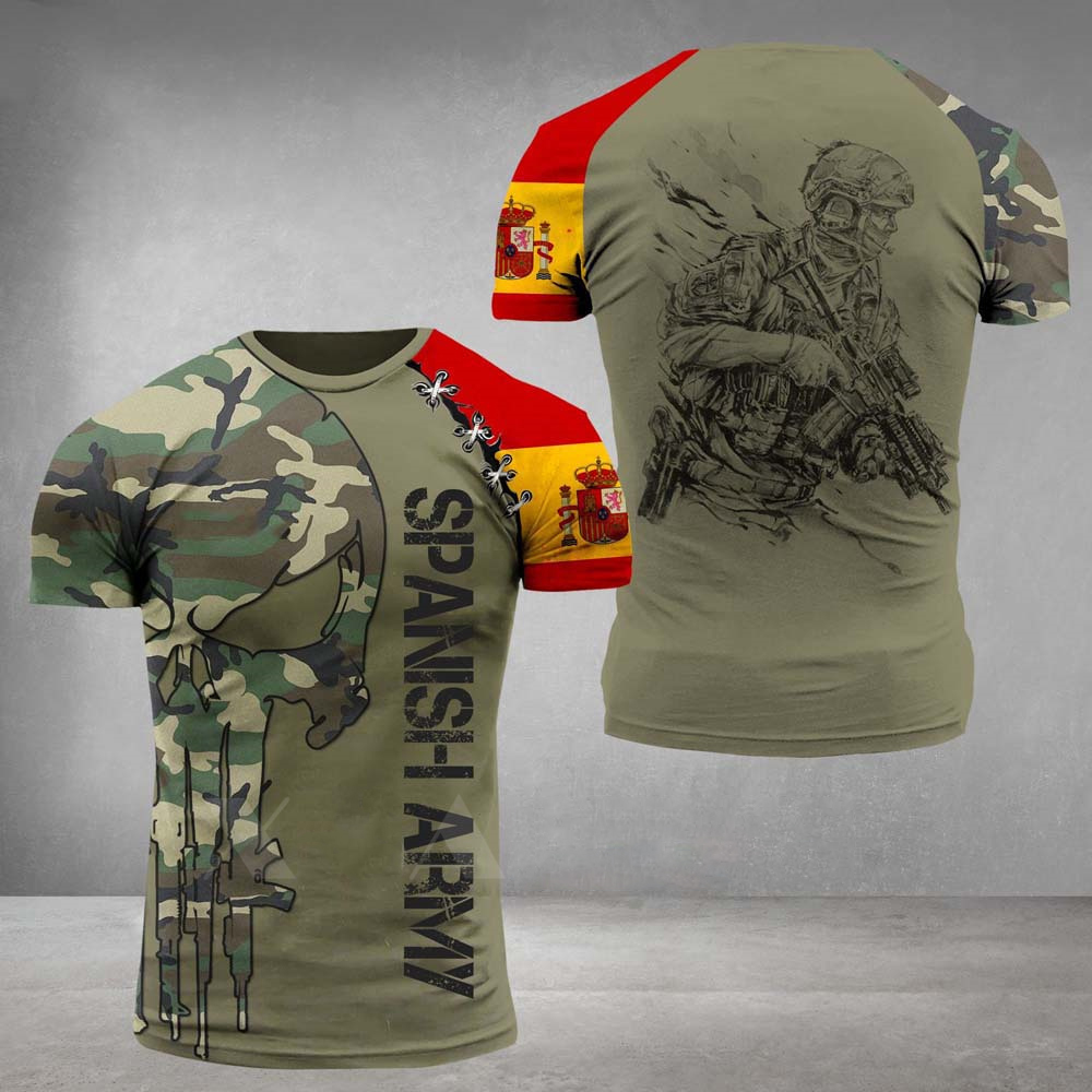 Spanish Flag Military Uniform Veteran Camouflage 3D Sport Quick-dry Breathable Men T-shirt Outdoor Hunting Fitness Short-sleeve