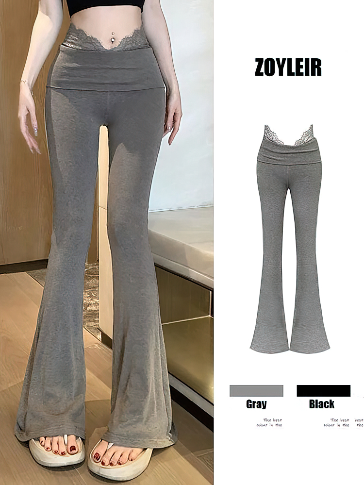 Kant Sport Wijde pijpen Hoge taille Broek Vrouwen Strakke Yoga Uitlopende Broek Baggy Casual Palazzo Broek Vrouwelijke Slim fit Sexy Nieuw