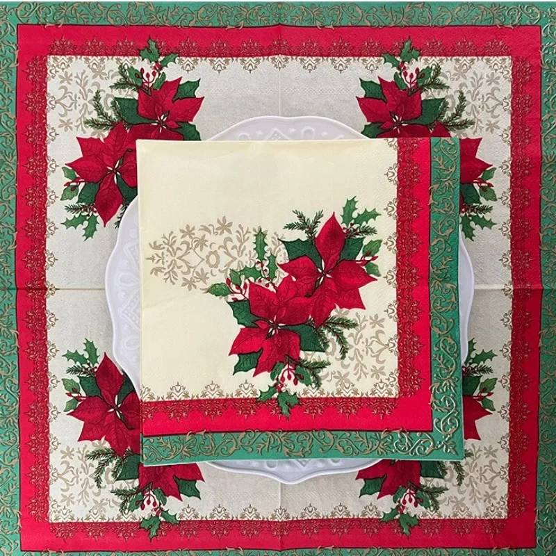 10/20 pçs 2ply 33cm guardanapos de natal vermelho flores de natal impresso guardanapos de papel descartáveis guardanapos impressos coloridos