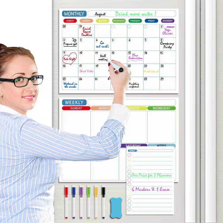 Refrigerador magnético de tamaño A3, planificador mensual semanal, calendario, mesa, pizarra blanca de borrado en seco, horarios, pegatina para nevera, tablero de mensajes