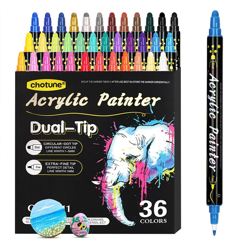 Acryl-Marker, 12, 24, 36 Farben, doppelköpfig, wasserfest, Kunst- und Malzubehör, Schule, Schreibwaren, Graffiti-Zeichnung für Kinder