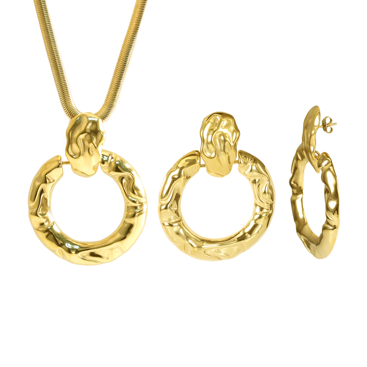 JINHUI Fashion Gold Plated Necklaces Earrings For Women Round Pendant Romantic Wedding Party Anniversary Gift Trendy Jewelry Set