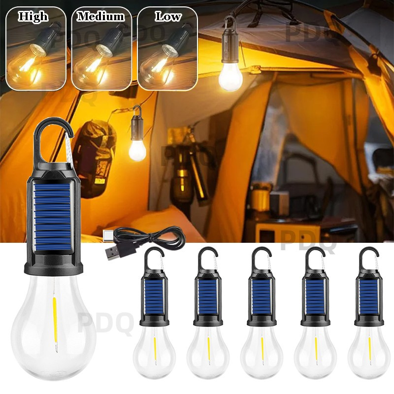 Bombillas solares para acampar, luces colgantes con energía Solar con carga USB para exteriores, luz portátil para tienda, impermeable para decoración de barbacoa y acampada