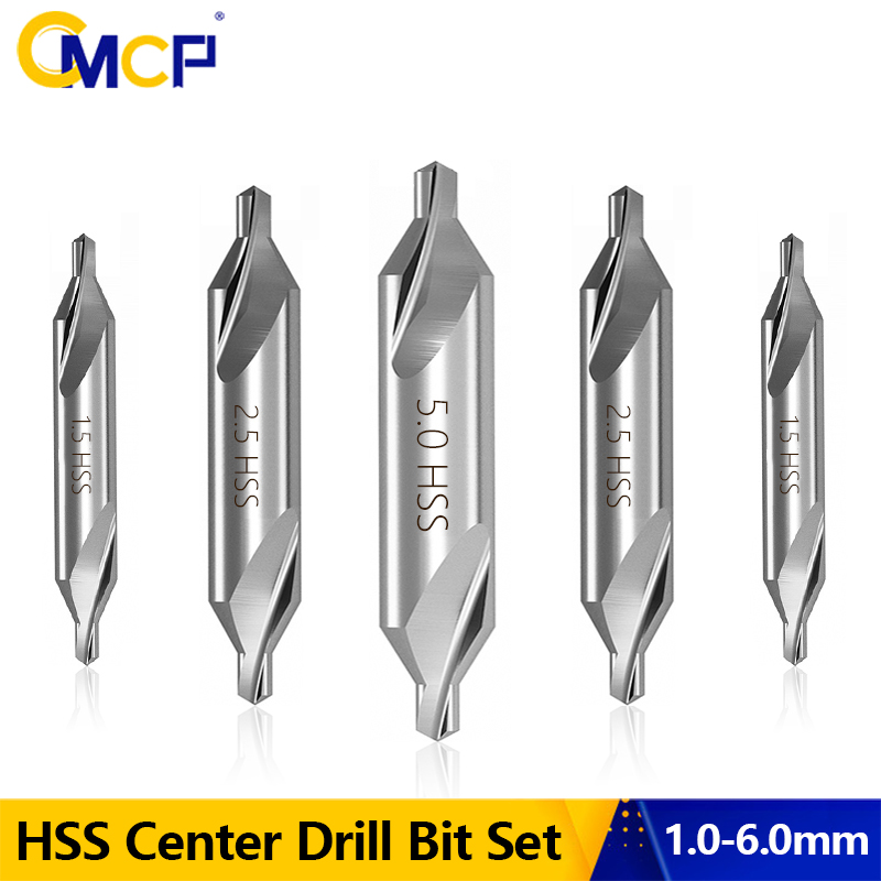 CMCP HSS kombinierte Zentrierbohrer, 60-Grad-Senker, Winkelbitsatz, 1,0 mm, 1,5 mm, 2,0 mm, 2,5 mm, 3,5 mm, 5 mm Metallbohrer