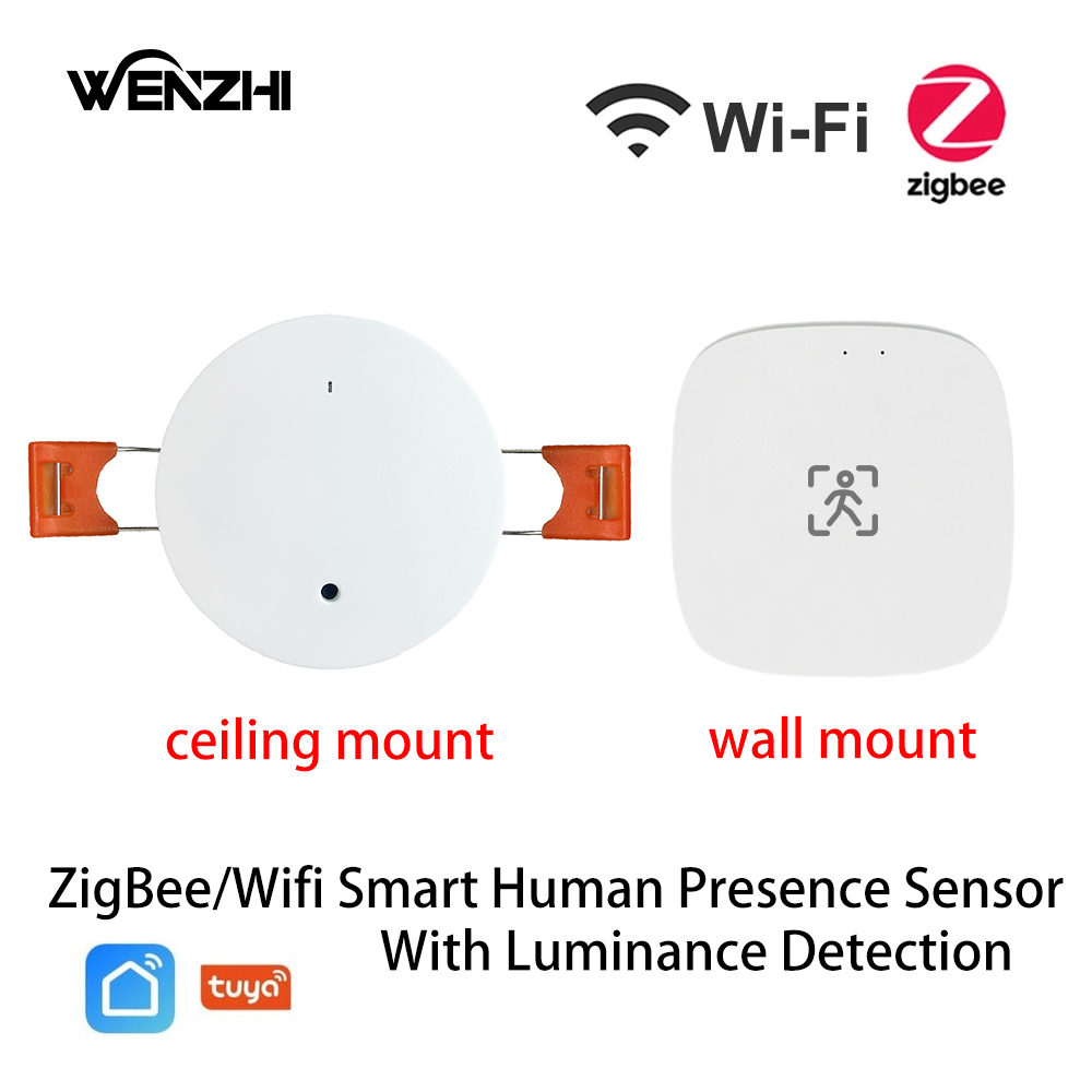 ZigBee Wifi MmWave Sensor de movimiento de presencia humana con detección de luminancia/distancia 5/110/220V Tuya Smart Life automatización del hogar