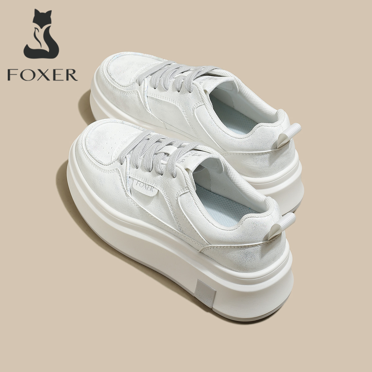 FOXER 2026 Spring Summer Women's Platform Sneakers Thick Sole Casual Female White Shoes Fashion Sport Shoes