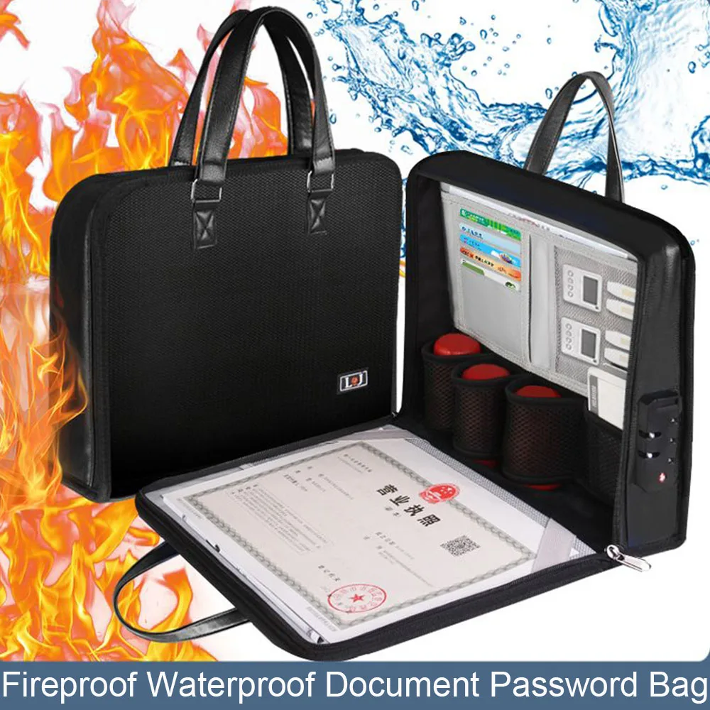 Feuerfeste Dokumententasche mit Passwort, wasserdichte Aktentasche, Safe, Kartenetui, Reiseaufbewahrung, sichere Papiere, Handtasche, Sicherheitsorganisator