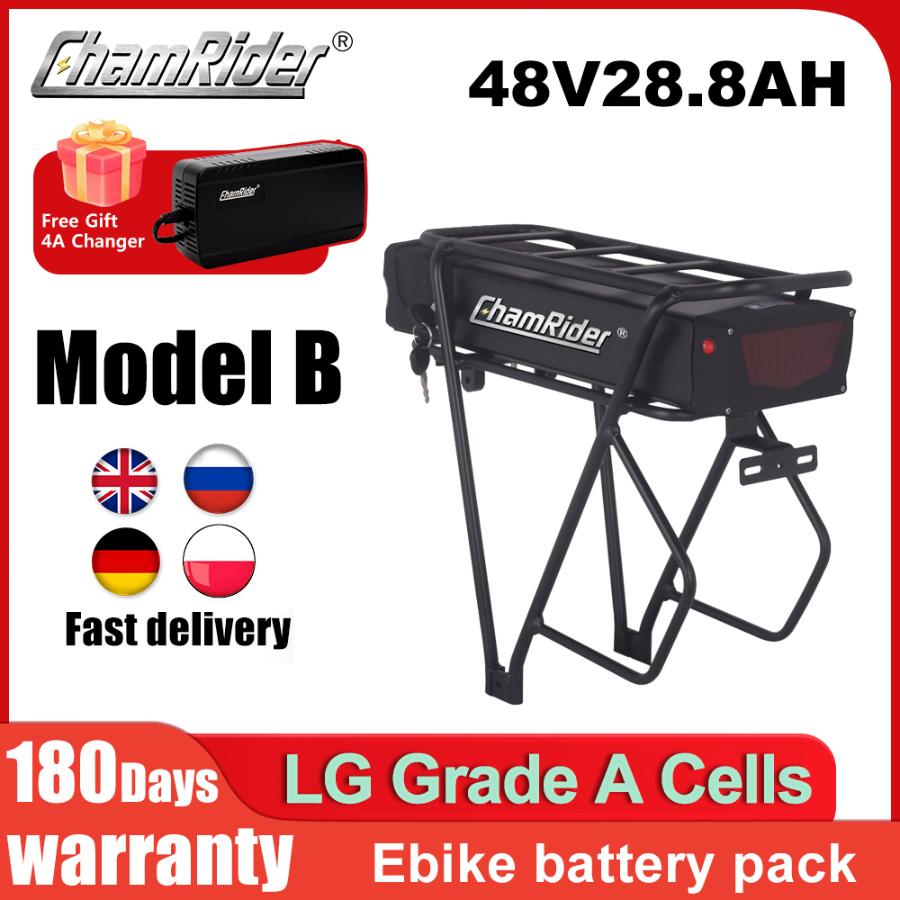 ChamRider Rack-achterbatterij 48V EBike-batterij Model B 21700 lithiumbatterij 50A BMS Krachtige capaciteit elektrische fietsbatterij