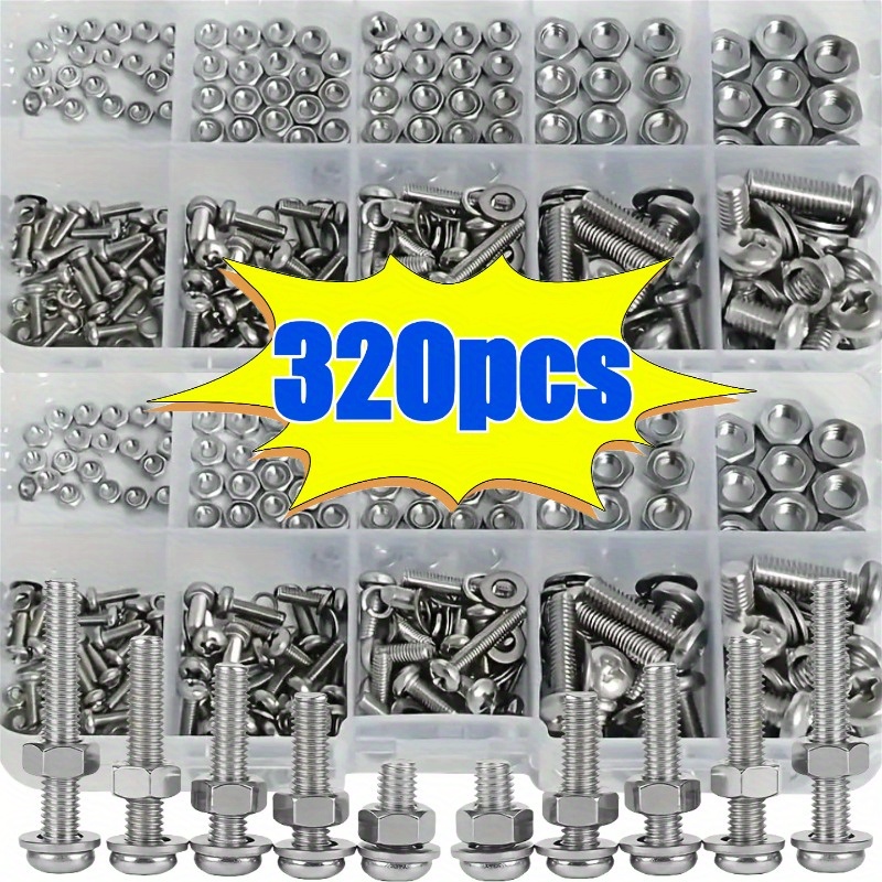 Hex Nuts and Bolt Set - 320 pieces/120 pieces, durable M2 - M5 metric size, universal hardware kit for DIY projects and repairs