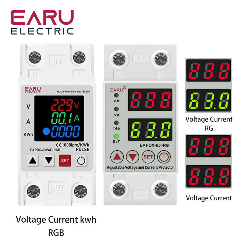 40A 63A 230V Din Đường Sắt Có Thể Điều Chỉnh Quá Điện Áp Và Dưới Điện Áp Bảo Vệ Thiết Bị Bảo Vệ Rơ Le Bảo Vệ Quá Dòng Giới Hạn