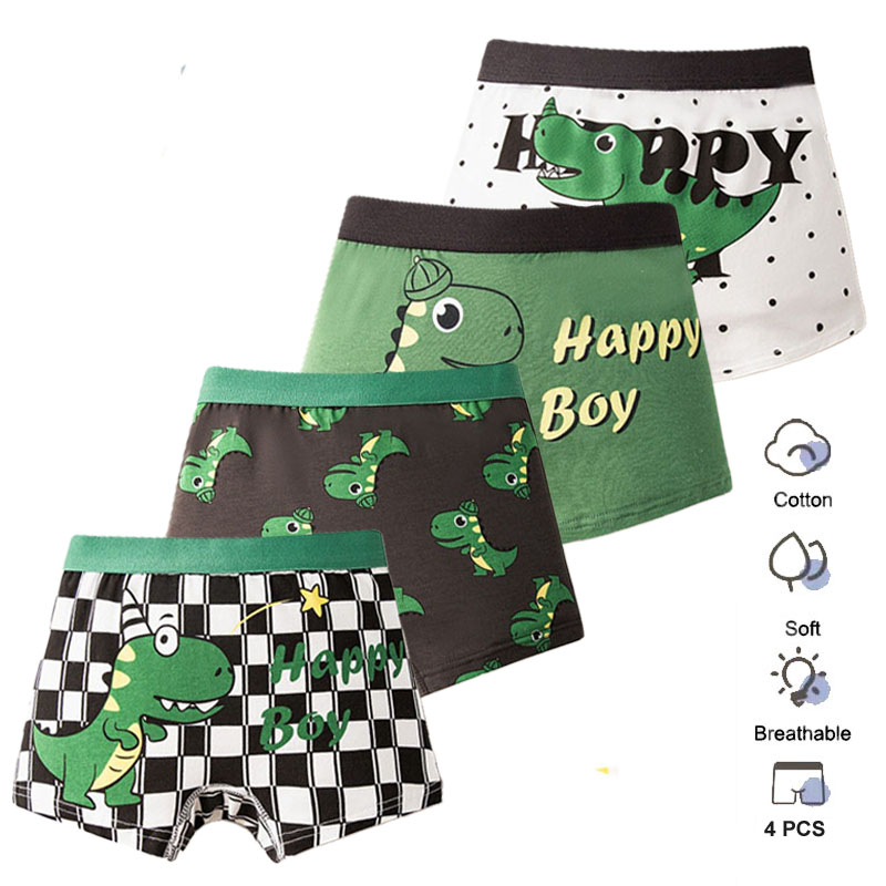 4 Stks/set Kinderen Jongens Ondergoed Katoenen Kinderen Boxershort Dinosaurus Cartoon Kind Slip Ademende Jongens Boxers Slips Trunks