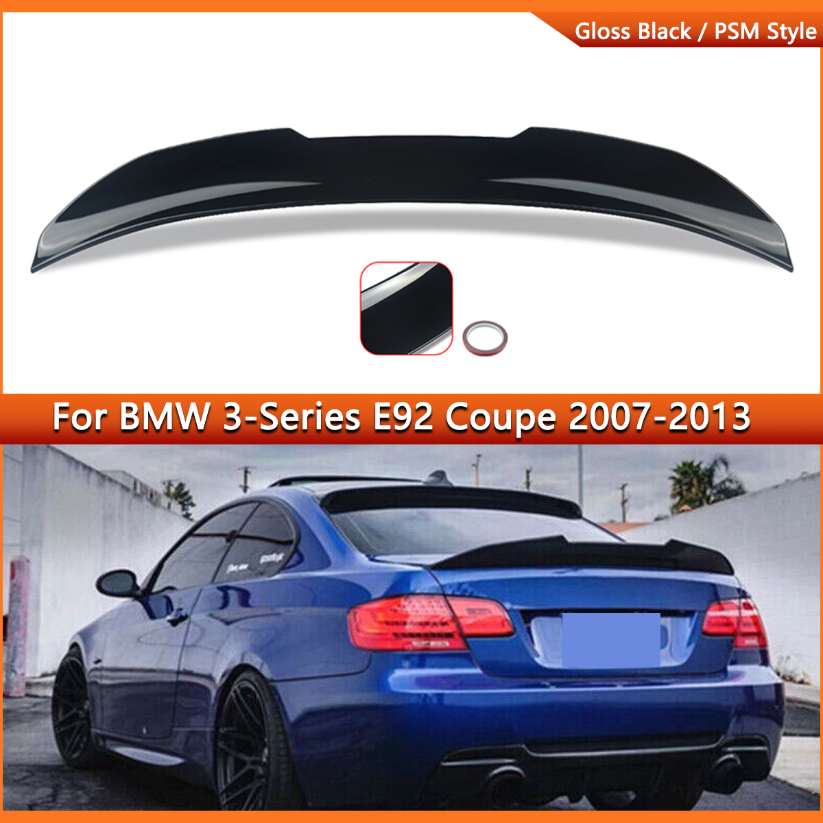PSM Style Rear Tail Wings Lip FOR 2007-2013 BMW E92 M3 2DR True Highkick Duckbill Glossy Black Rear Trunk Spoiler Magickit