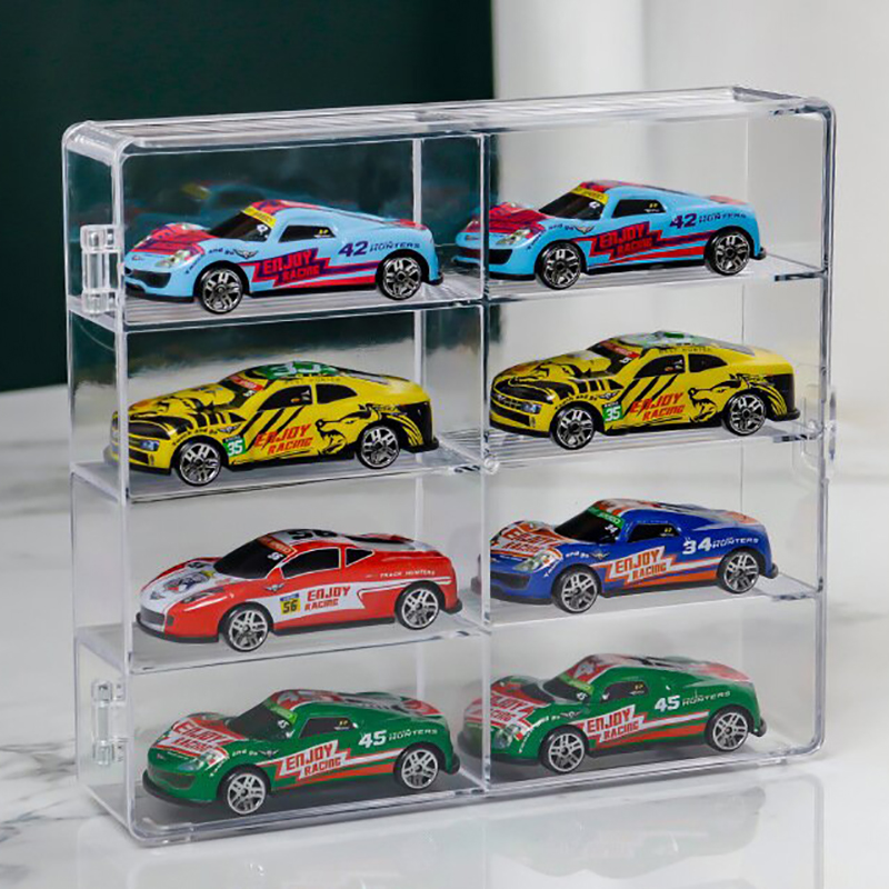 เคสแสดงอะคริลิเข้ากันได้กับเคสแสดง 8 ช่องสําหรับรถของเล่น Die Cast ยืนอยู่บนโฮมออฟฟิศ