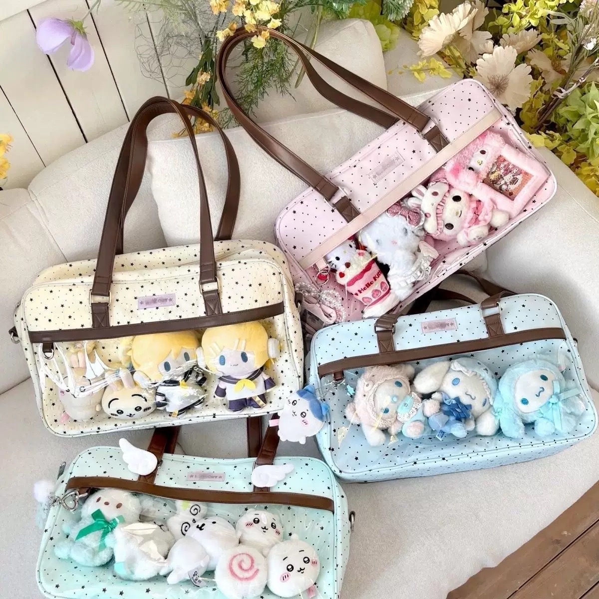 Nouveau Y2k mignon dentelle Ita sac grande capacité Lolita filles poche transparente bricolage Badge affichage sac à bandoulière décontracté à pois sac à main