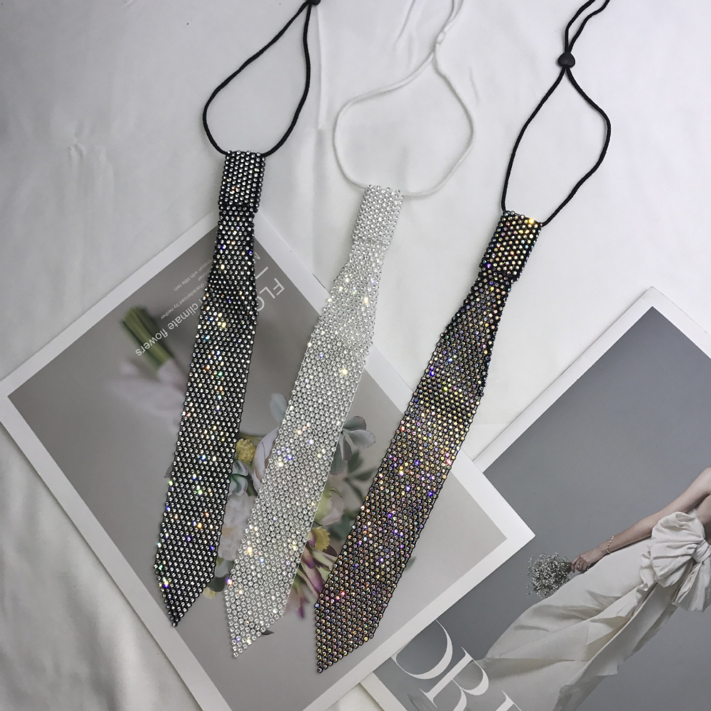 New Shiny Rhinestone Necktie for Women Adjustable Neck Tie Fashion Luxury Crystal Wedding Banquet Jewelry Accessories