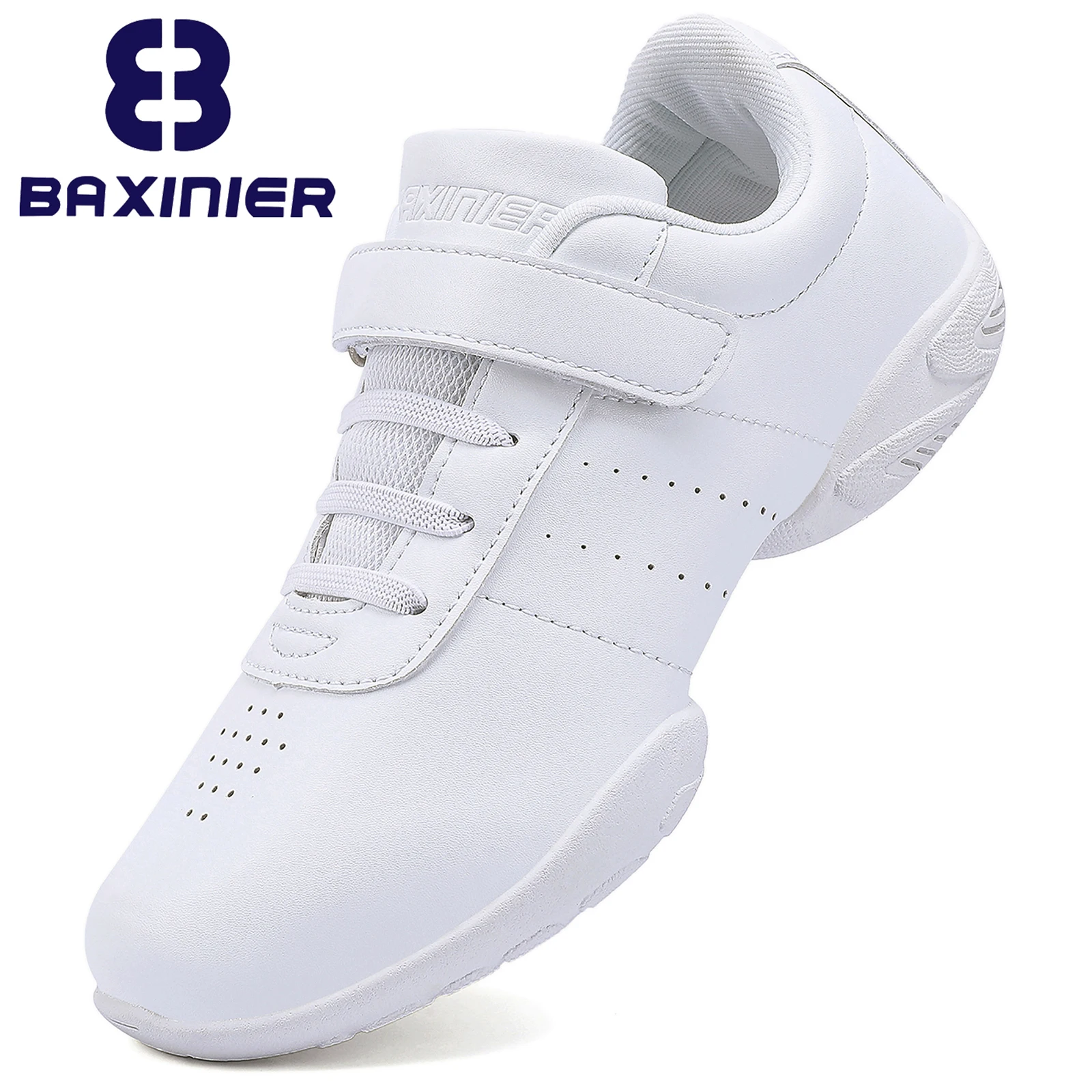 BAXINIER Girls White Cheerleading Dance Shoes Athletic Training Tennis Breathable Youth Competition Cheer Sneakers