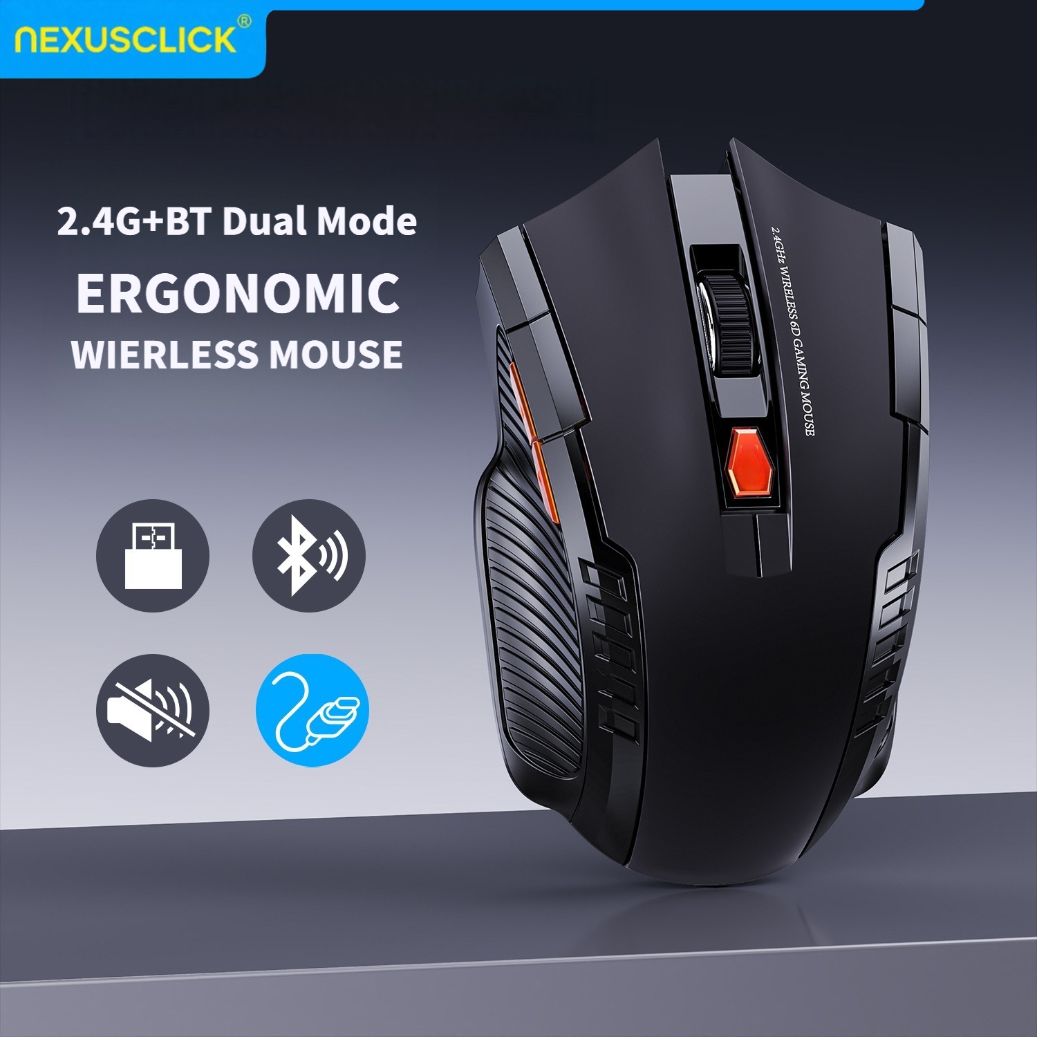 เมาส์ออปโตอิเล็กทรอนิกส์ไร้สาย NEXUSCLICK, 1600DPI 6 คลิกแบบเงียบ เมาส์เกมและงานฝีมือรุ่นใหม่พร้อมส่ง ตัวรับสัญญาณ USB สำหรับออฟฟิศและเกมเมอร์