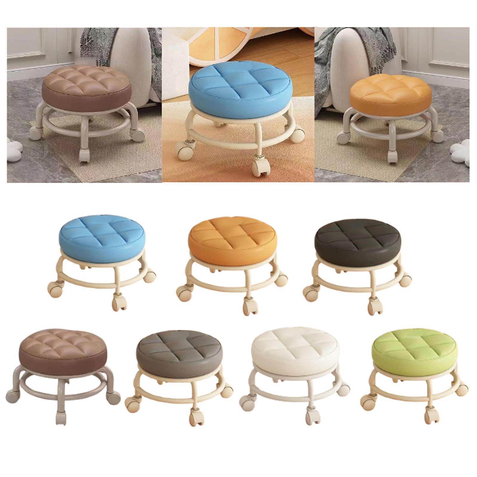 Rollhocker, niedriger Rollsitz, bequem, rund, robust, modern, PU-Leder mit Rad für Zuhause, Spielzimmer, Veranda, Küche, Garage