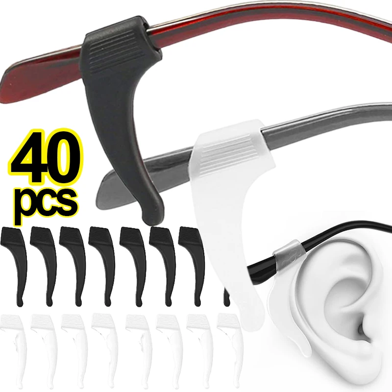 40 pz Silicone antiscivolo Ganci per le orecchie Supporto per occhiali Nero/Trasparente Elastico Occhiali Fermo Titolari Accessori per occhiali
