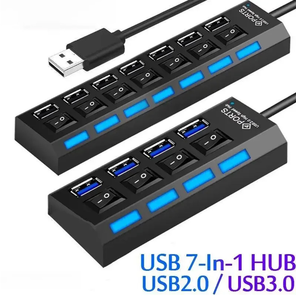 Concentrador de extensión de interruptor de 7 puertos USB 2,0, concentrador de extensión de computadora, un Drag Seven, divisor USB 2,0, PC, computadora portátil de escritorio