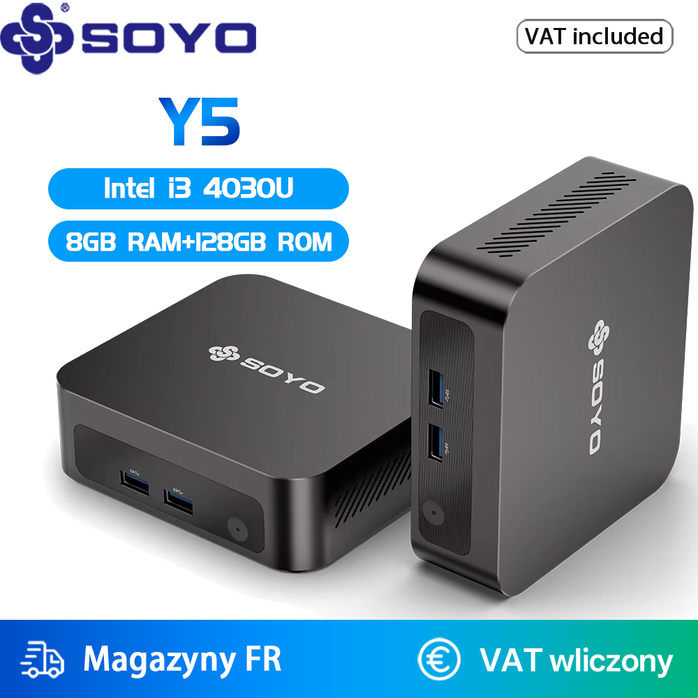 SOYO Y5 Mini PC, processeur i3-4030U, 8 Go de RAM, 128 Go de SSD, Windows 11 PRO, Bluetooth, WIFI5, prend en charge l'affichage 4K, mini ordinateur