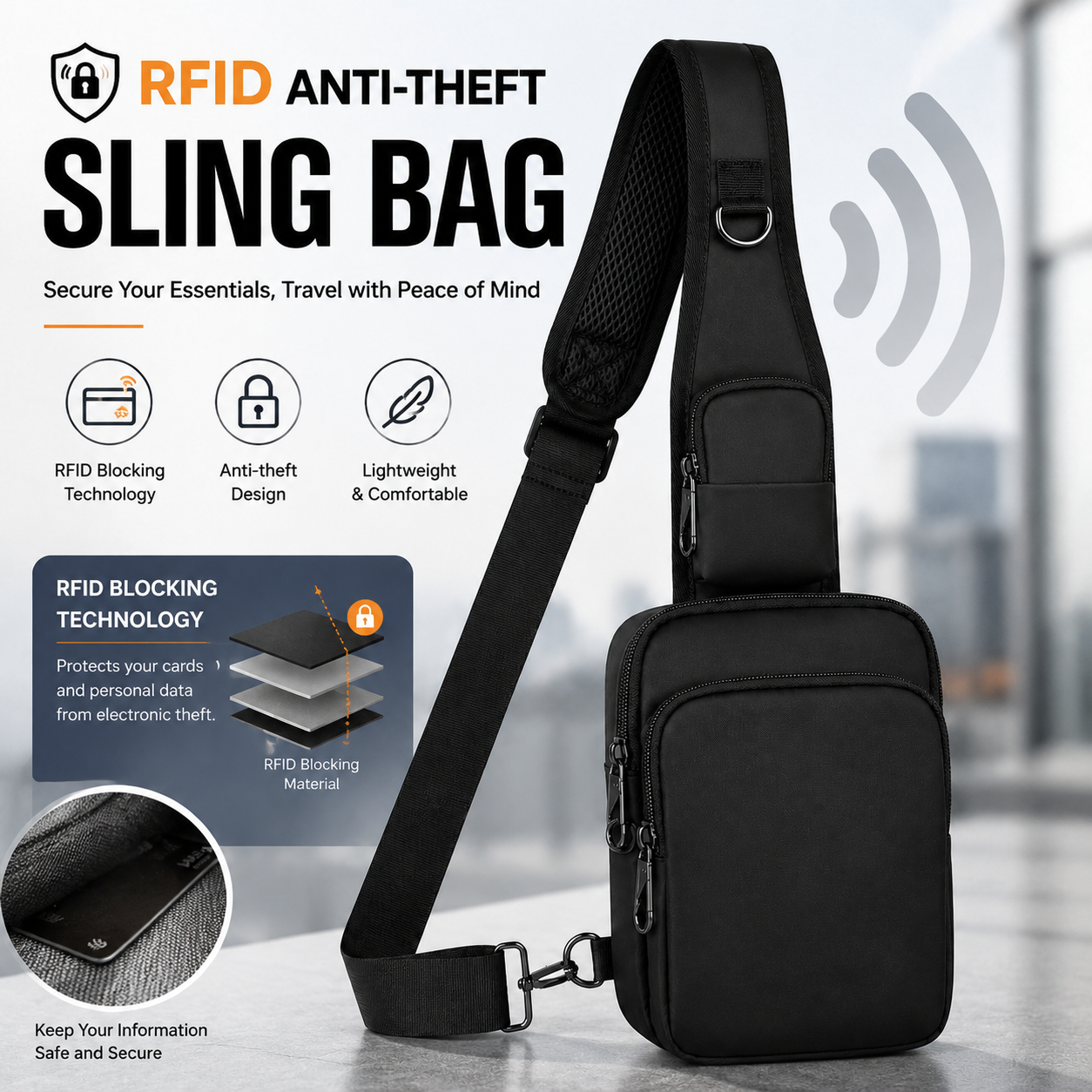 Bolsa Transversal Antifurto RFID Casual e Moderna para Homens, Bolsa de Peito Esportiva Simples e Leve para Deslocamento
