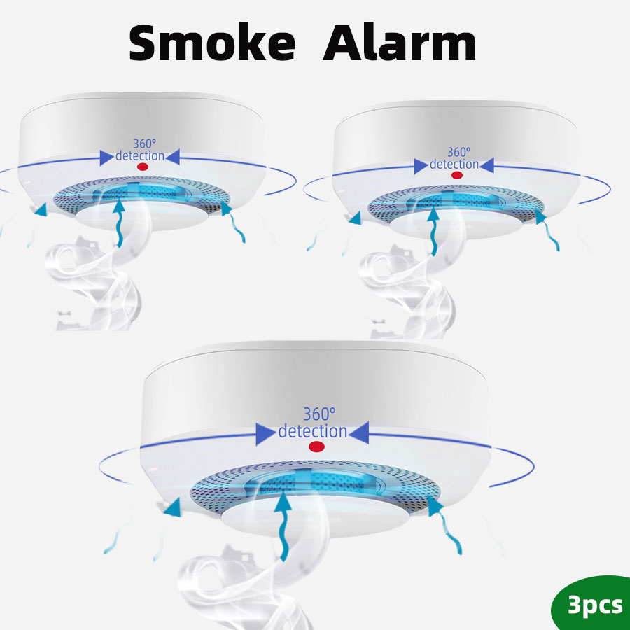 Detector de alarma de humo fotoeléctrico con pilas con botón de prueba de indicador LED para seguridad en el hogar - Detector de alarma de humo 3 piezas