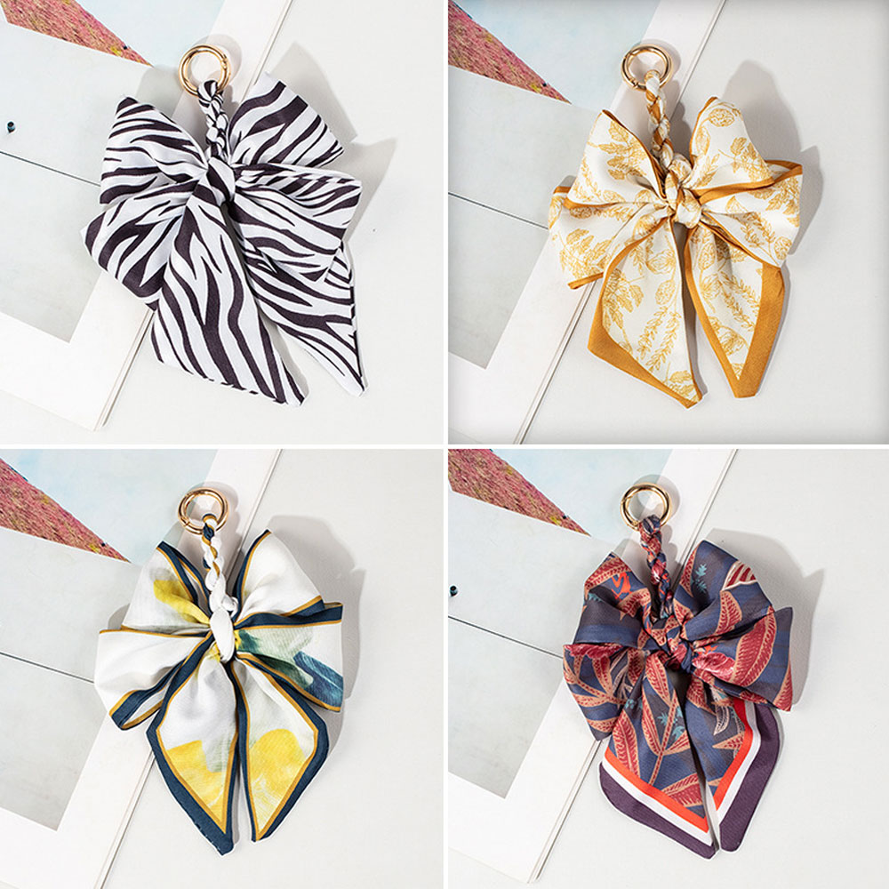 1 Uds. Llaveros de bufanda de seda elegante DIY bolso con lazo cadena accesorio de moda de poliéster con Nudo de mariposa para bolso y monedero
