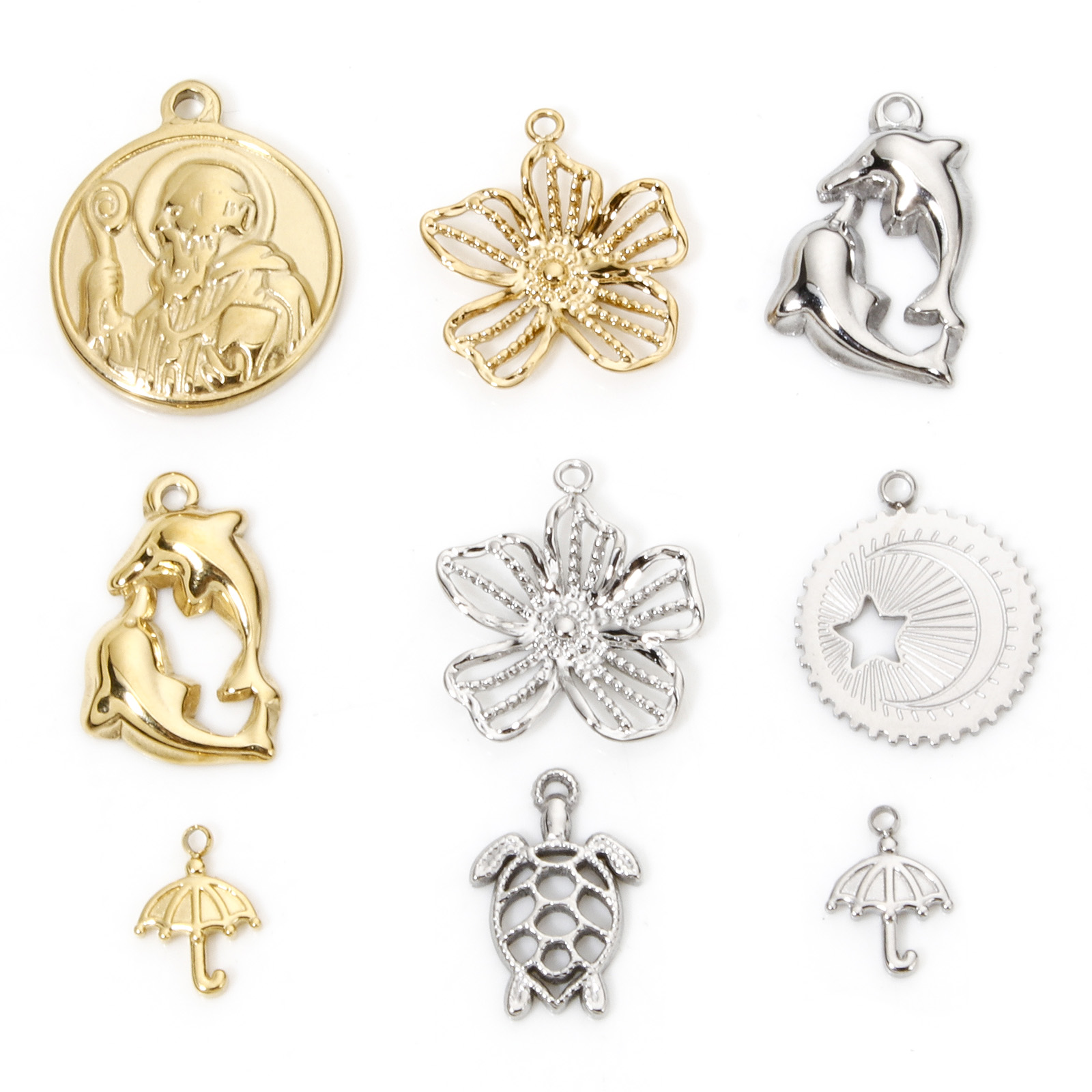 Breloques en acier inoxydable pour femme, fleur parapluie multicolore, pendentif animal DolDave, collier à faire soi-même, bracelet, bijoux, 1PC