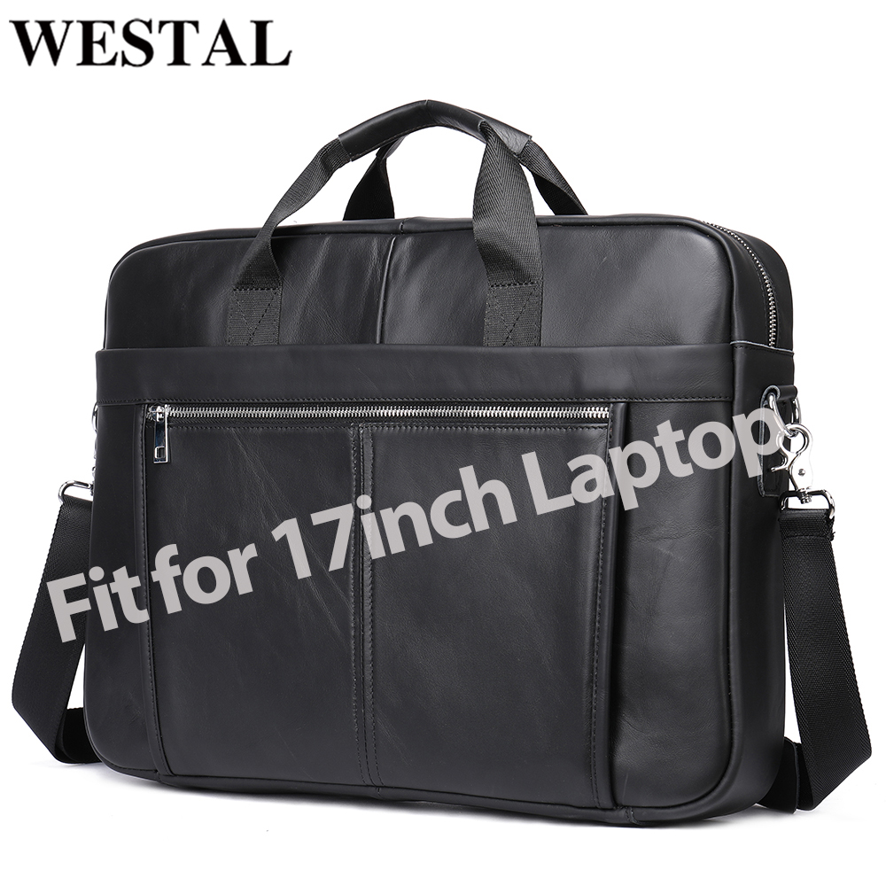 Westal 17 ''Laptop Tas Voor Mannen Aktetassen Echt Lederen Bakken A4 Document Zakken Mannen Zakelijke Tas Lederen Mannen handtassen 5013