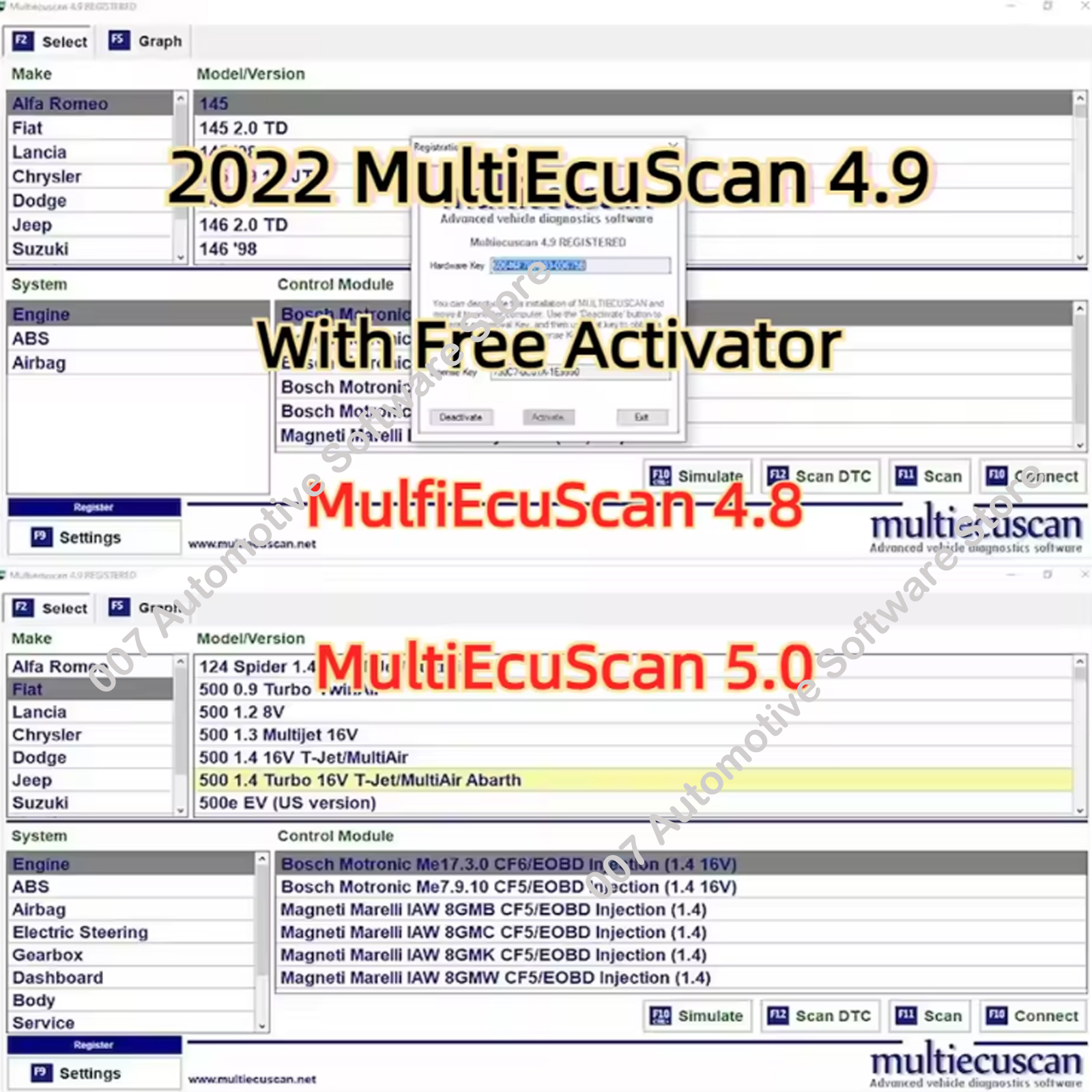 2025 Hot Multiecuscan V4.8 v4.9 v5.0 pour Fiat Chrysler Dodge Jeep & Suzuki Logiciel de diagnostic 4.9 Compatible avec les outils ELM327 / OBD II