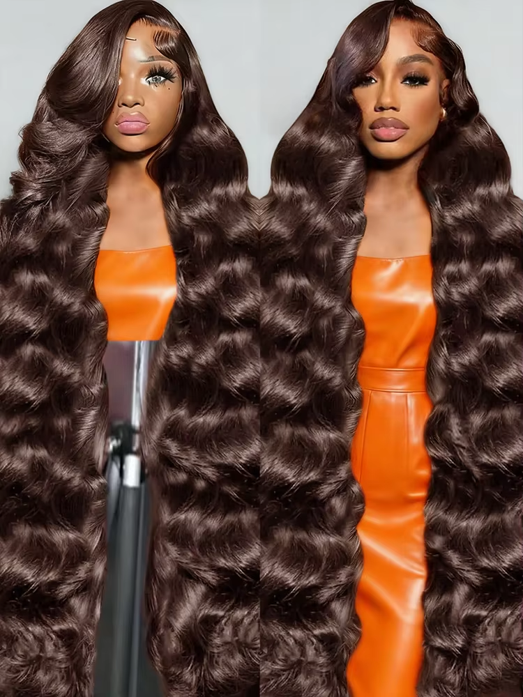 36 38 inch 200% Density Chocolate Brown 13x4 HD Lace Front Human Hair Wigs Pre Plucked Brazilian Glueless Lace Frontal Wig Women
