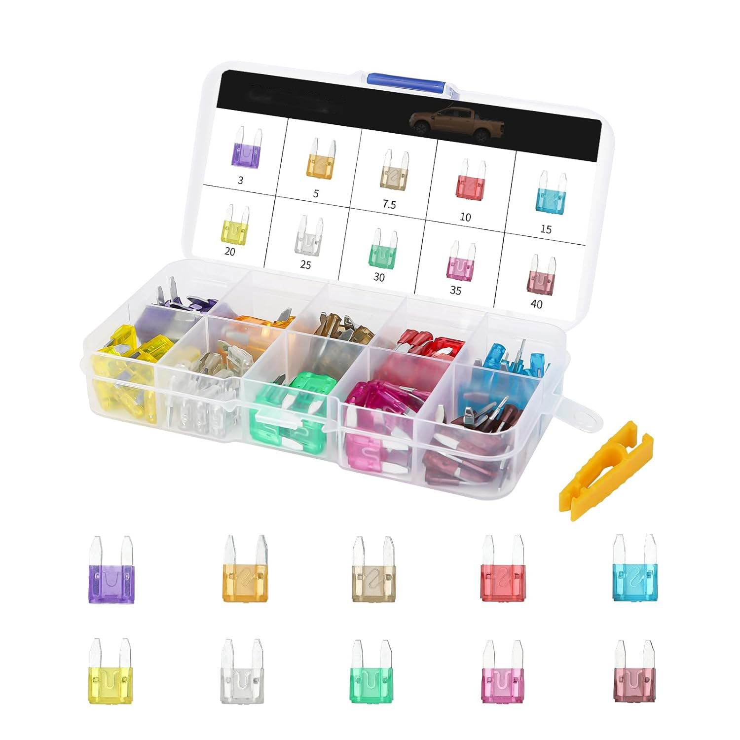 100 ชิ้นรถใบมีดฟิวส์ Assortment Kit, ยานยนต์เปลี่ยนฟิวส์ - Low Profile Mini ใบมีดฟิวส์สําหรับรถเรือรถบรรทุก SUV อัตโนมัติ
